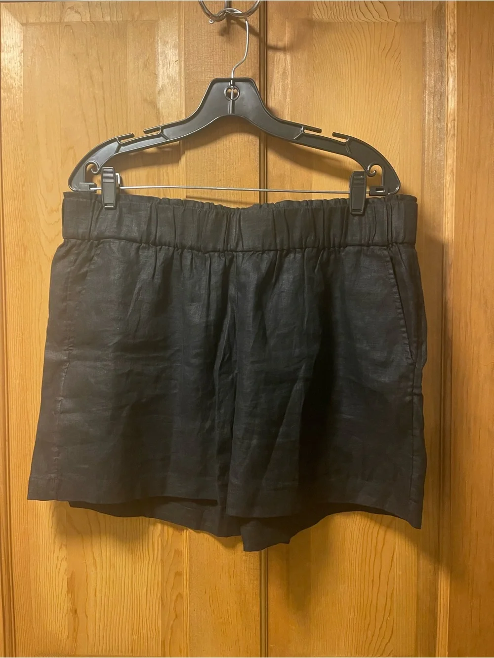 J. Crew Black Linen-Blend Elastic-Waist Shorts, L